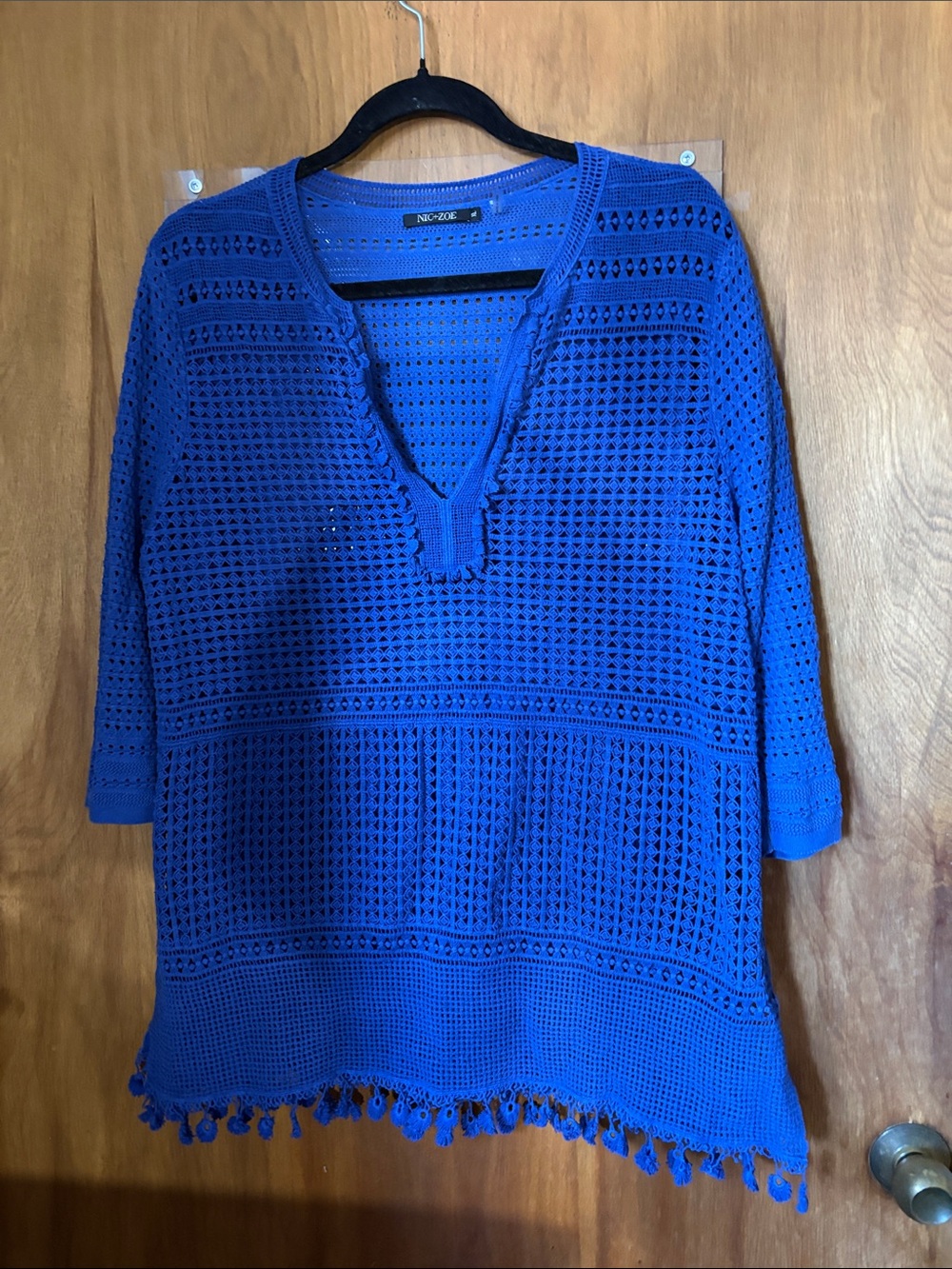 Nic+Zoe Blue Knit Tunic with Tassel Hem